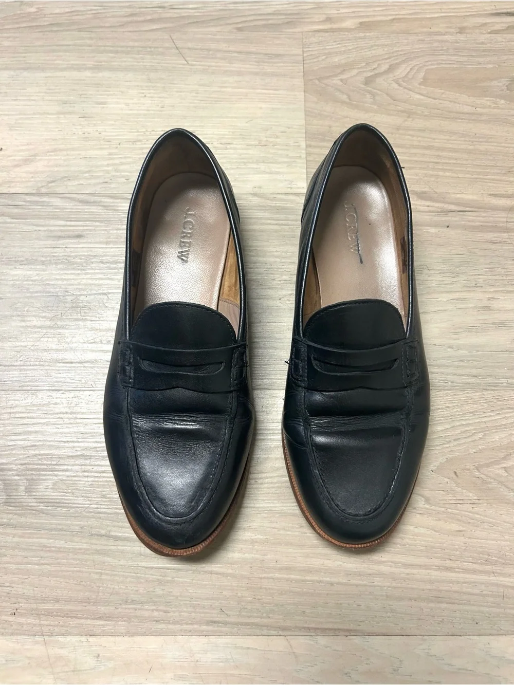 J Crew Ryan Penny Loafers Flats Shoes Womens Sz 8 Black Leather Slip On Academia